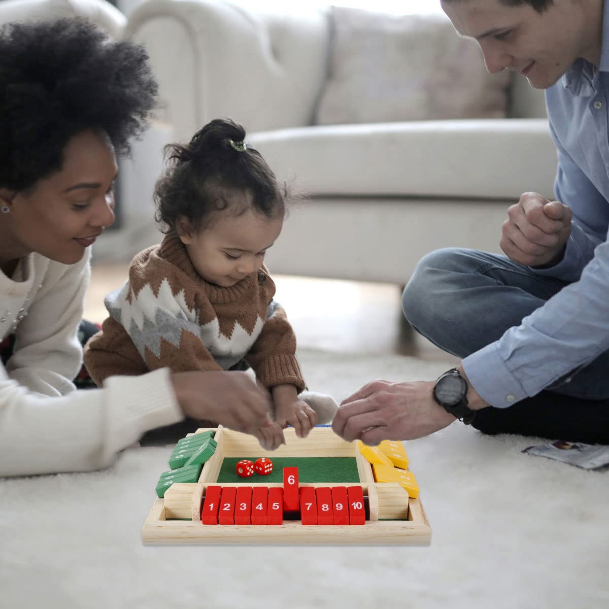 HOTBEST Shut the Box Wooden Dice Game – 2-4 Player Family Math Game with 8 Colored Dice
