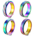 Hothink 4-Pack Rainbow Titanium Steel Fidget Spinner Rings | 6mm Width | Sizes 5-11 | Unisex Anxiety Rings