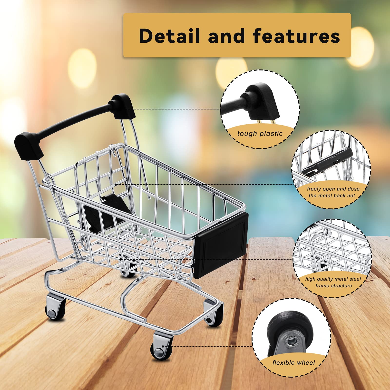 Hotop 3-Piece Mini Shopping Cart Set – Silver, Gold, Rose Gold – Metal Toy and Desk Organizer