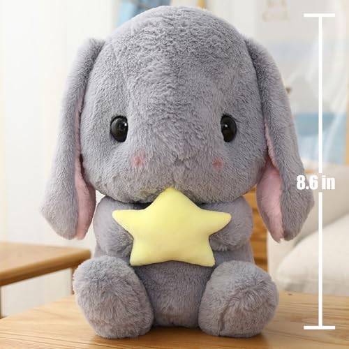 HOUPU Gray-Star Soft Toy Sitting Lop Eared Rabbit - 8.6 Inch Plush Bunny with Carrot