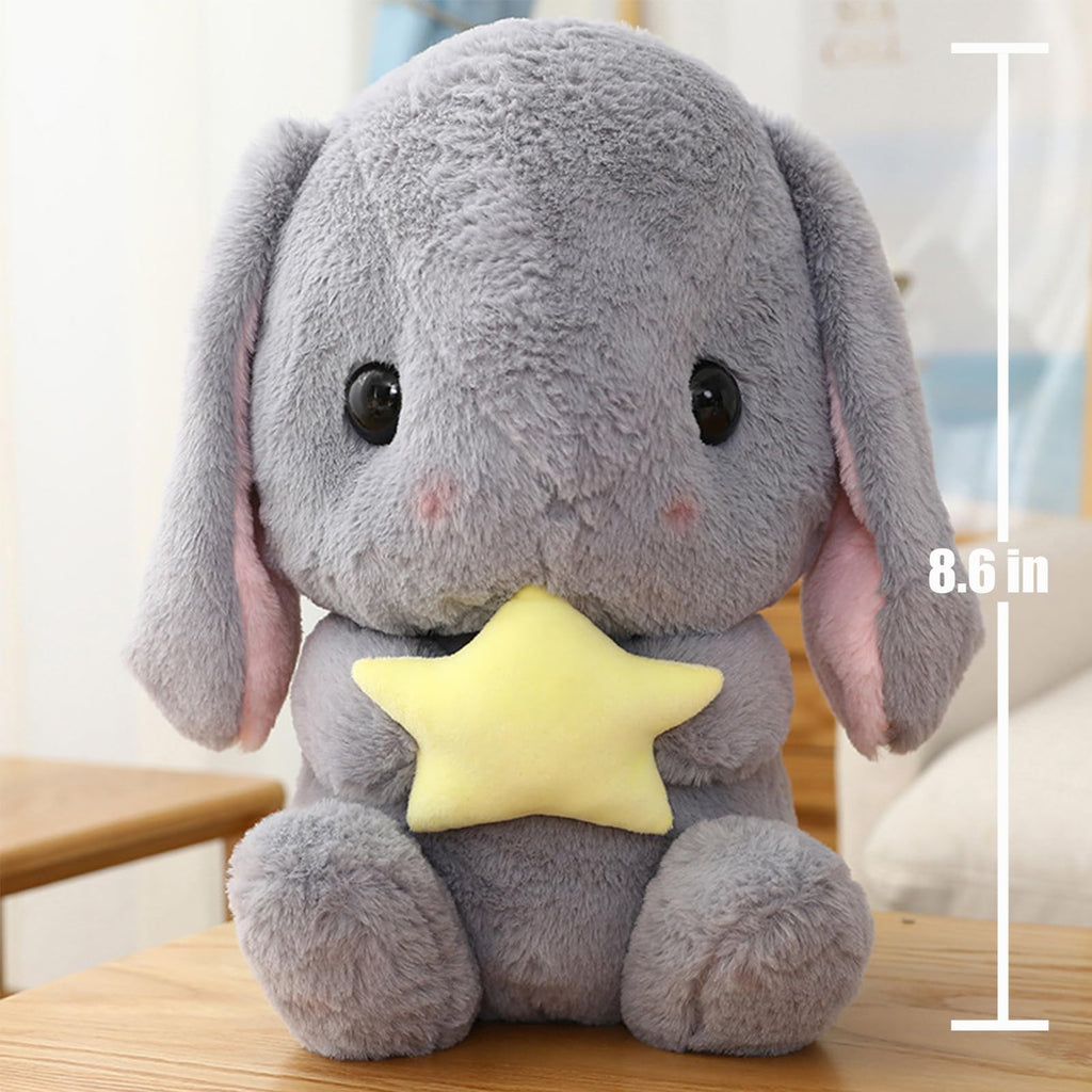 HOUPU Gray-Star Soft Toy Sitting Lop Eared Rabbit - 8.6 Inch Plush Bunny with Carrot