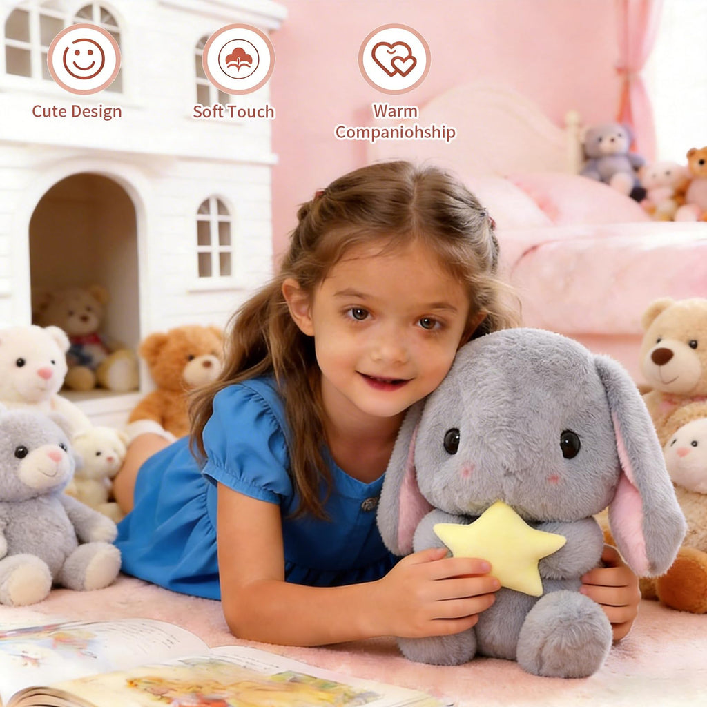 HOUPU Gray-Star Soft Toy Sitting Lop Eared Rabbit - 8.6 Inch Plush Bunny with Carrot