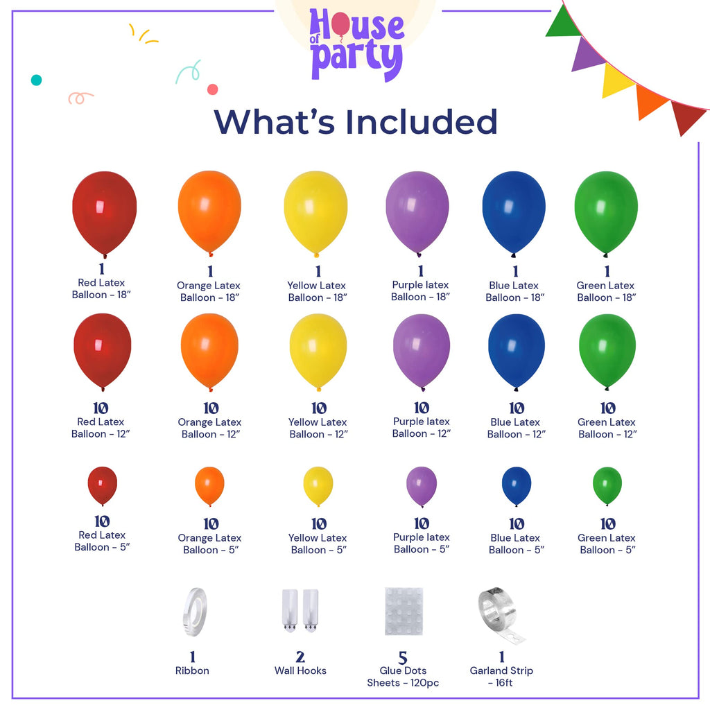HOUSE OF PARTY 140-Piece Rainbow Balloon Arch Kit for Parties