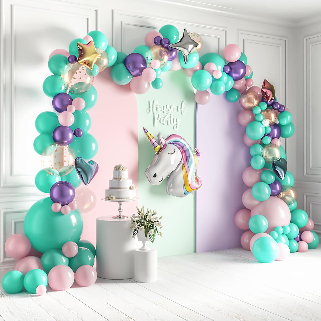 HOUSE OF PARTY Unicorn Balloon Arch Kit - Pink, Purple & Gold Confetti Latex Balloons for Birthday, Bridal Shower, Photo Booth Decor