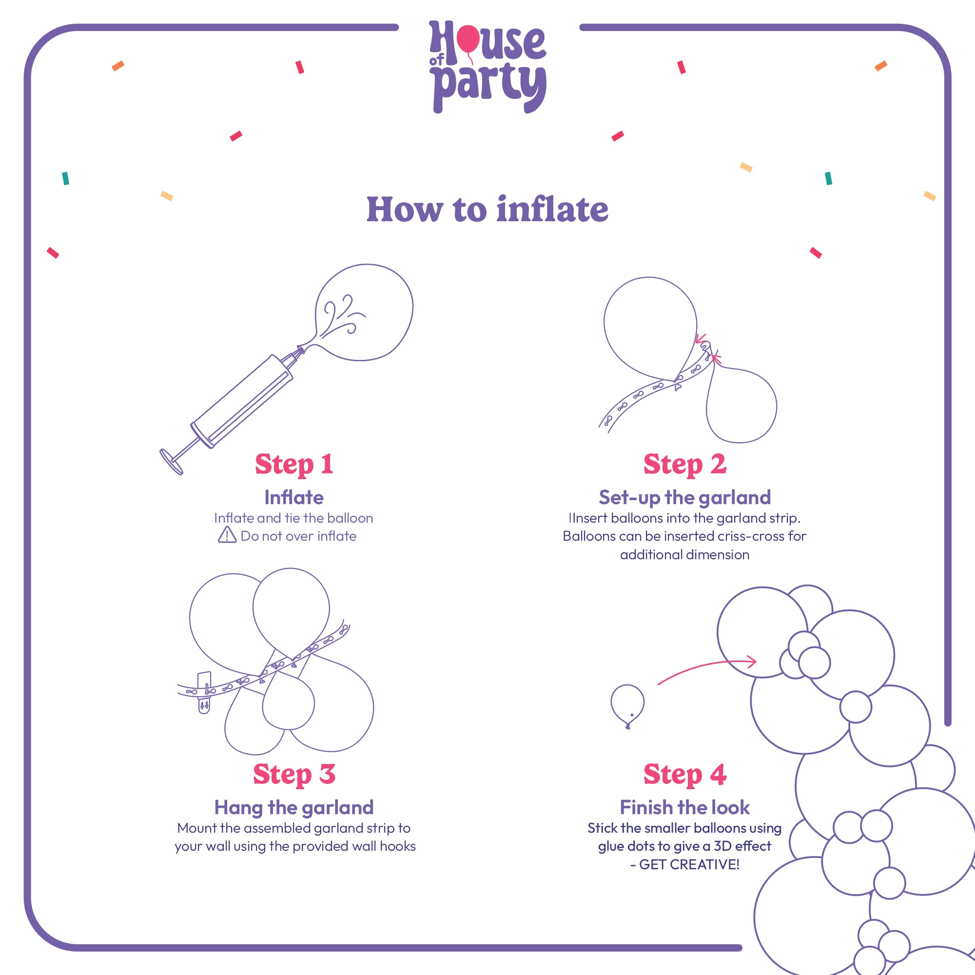 HOUSE OF PARTY Unicorn Balloon Arch Kit - Pink, Purple & Gold Confetti Latex Balloons for Birthday, Bridal Shower, Photo Booth Decor