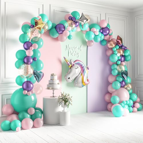 HOUSE OF PARTY Unicorn Balloon Arch Kit - Pink, Purple & Gold Confetti Latex Balloons for Birthday, Bridal Shower, Photo Booth Decor