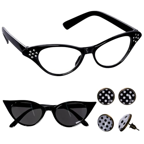 HOVEOX 1950s Costume Accessories Set for Women – Headband, Scarf, Glasses, Gloves & Earrings