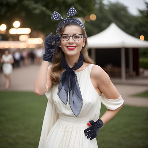 HOVEOX 1950s Costume Accessories Set for Women – Headband, Scarf, Glasses, Gloves & Earrings