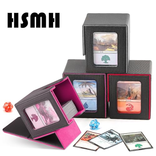 HSMH MTG Commander Deck Box Black Purple - Fits 100 Double Sleeved Cards with Display Window