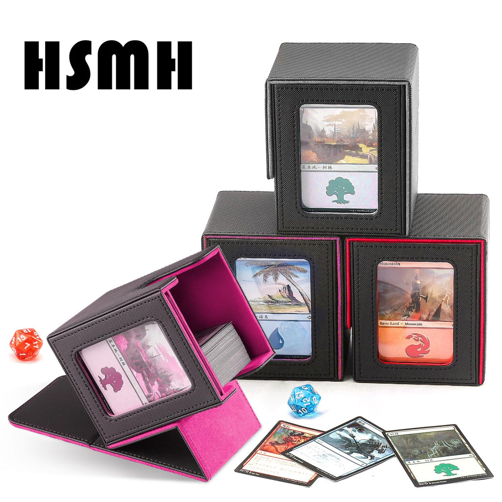 HSMH MTG Commander Deck Box Black Purple - Fits 100 Double Sleeved Cards with Display Window
