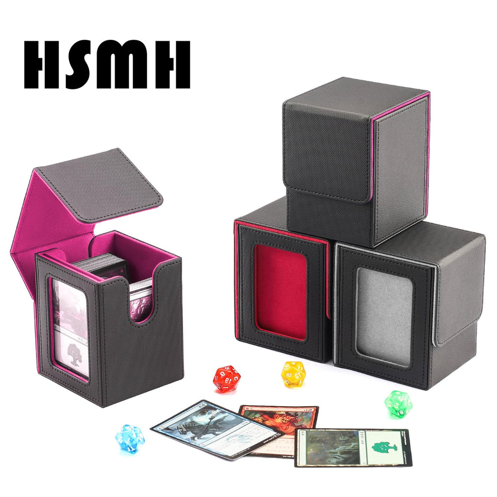 HSMH MTG Commander Deck Box Black Purple - Fits 100 Double Sleeved Cards with Display Window