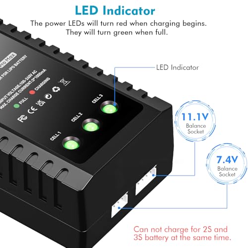 HTRC LiPo Battery Charger 2S-3S Compact Balance Charger for 7.4-11.1V RC Batteries