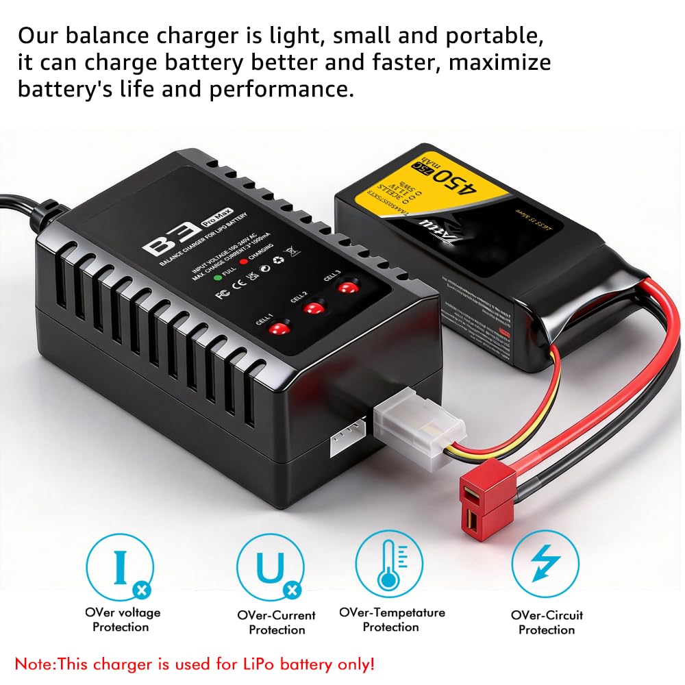 HTRC LiPo Battery Charger 2S-3S Compact Balance Charger for 7.4-11.1V RC Batteries