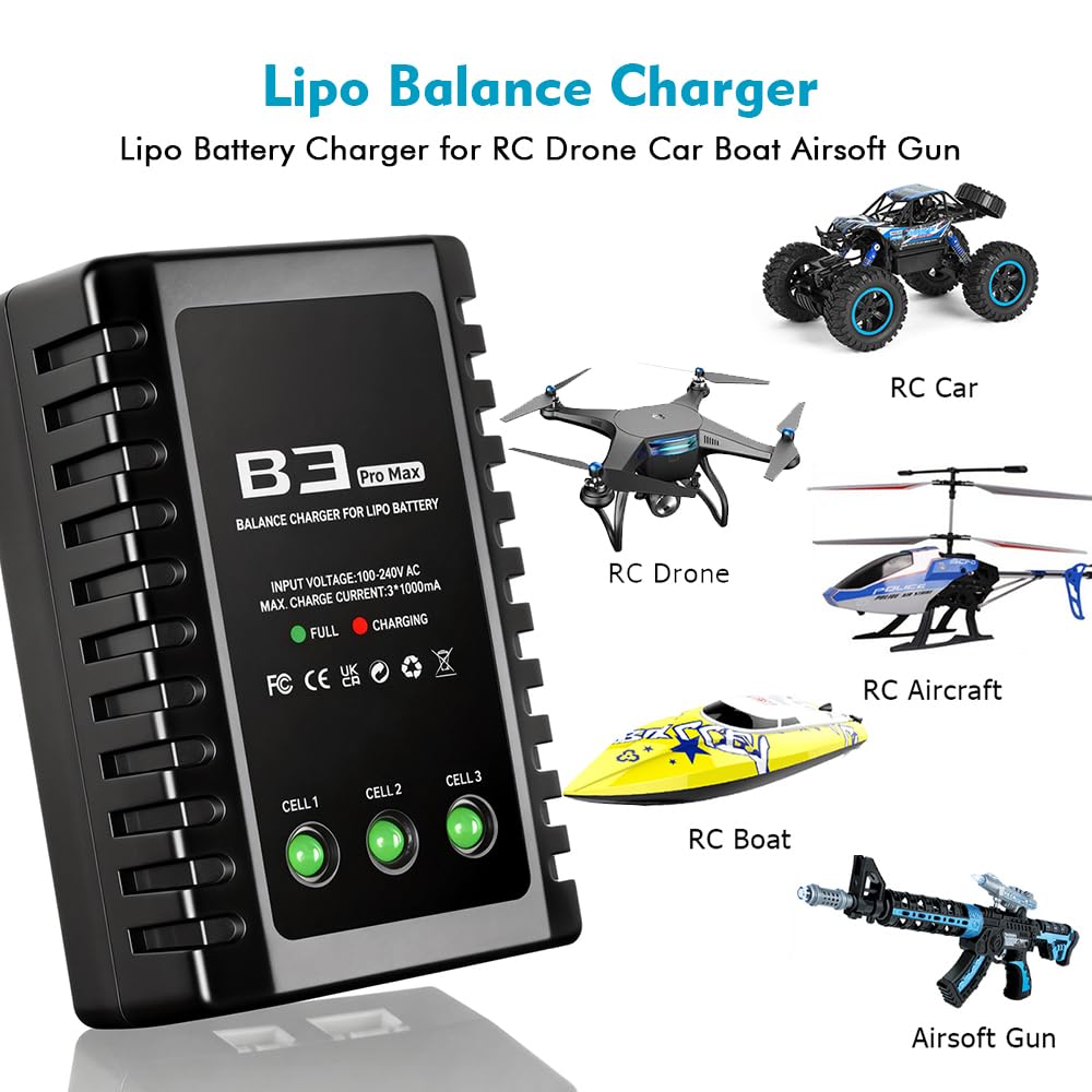 HTRC LiPo Battery Charger 2S-3S Compact Balance Charger for 7.4-11.1V RC Batteries