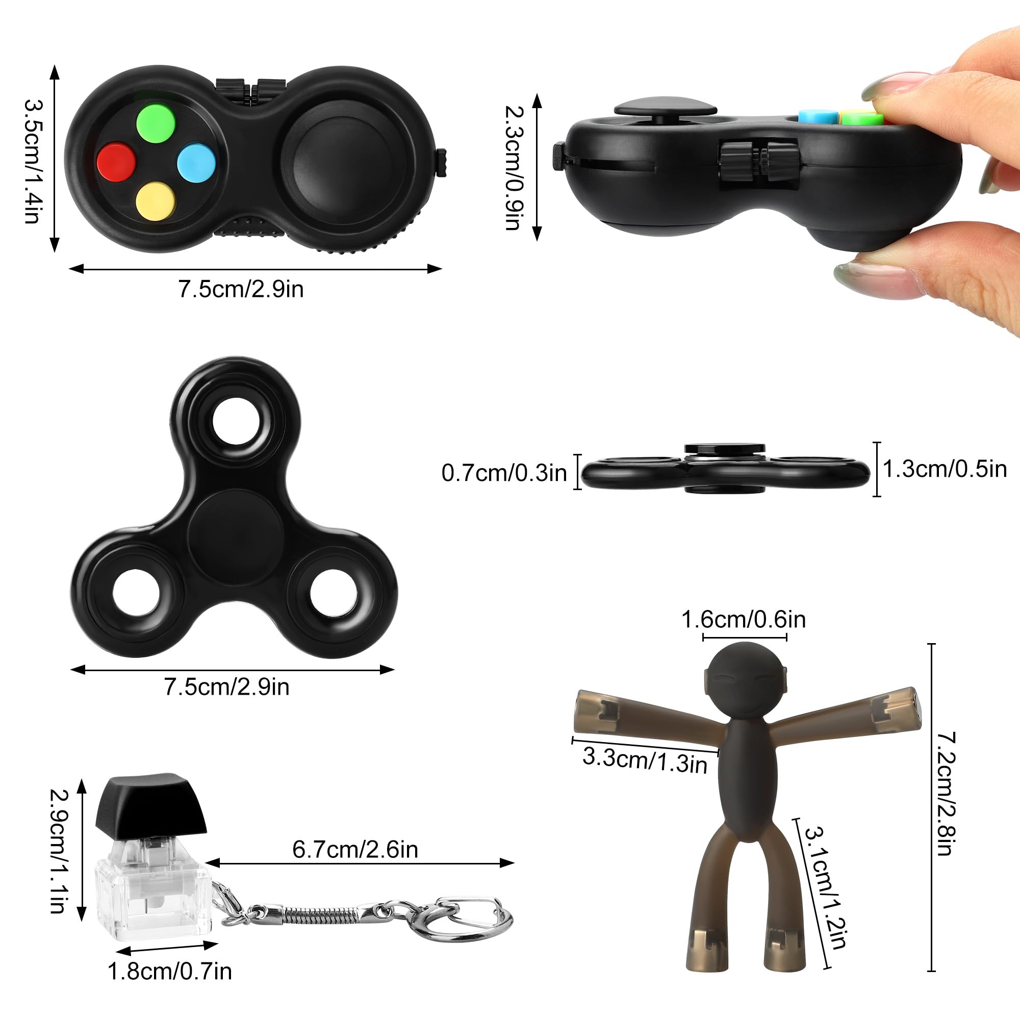 HTSHO 6-Pack Sensory Fidget Toy Set – Stress Relief & Anxiety Toys for Kids and Adults, Travel-Friendly for Airplane Car Road Trip, Classroom Rewards & Gifts (Black)
