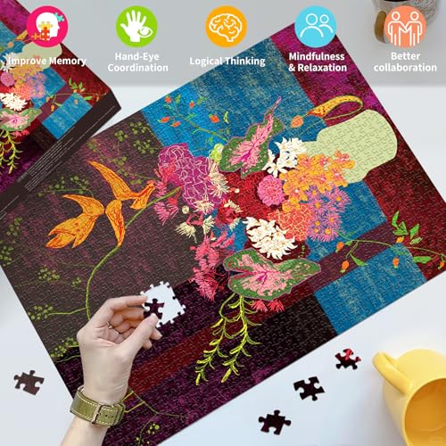 HUADADA 1000-Piece Blooming Flowers Jigsaw Puzzle – 27.5x19.7 Inch Finished Size with Poster