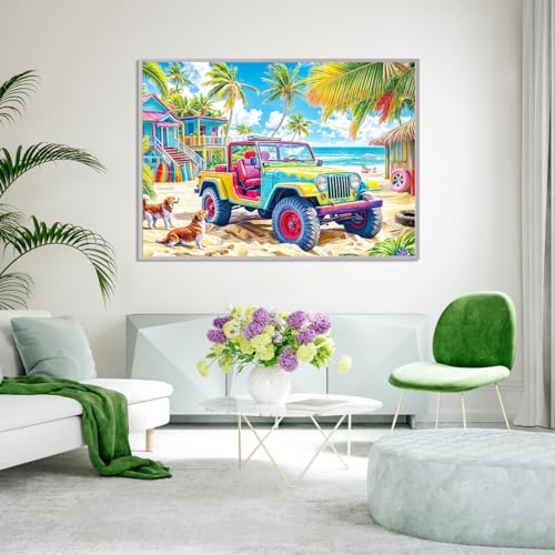 HUADADA 1000-Piece Jigsaw Puzzle for Adults – Colorful Beach Buggy – Recycled Non-Toxic Paper with Poster