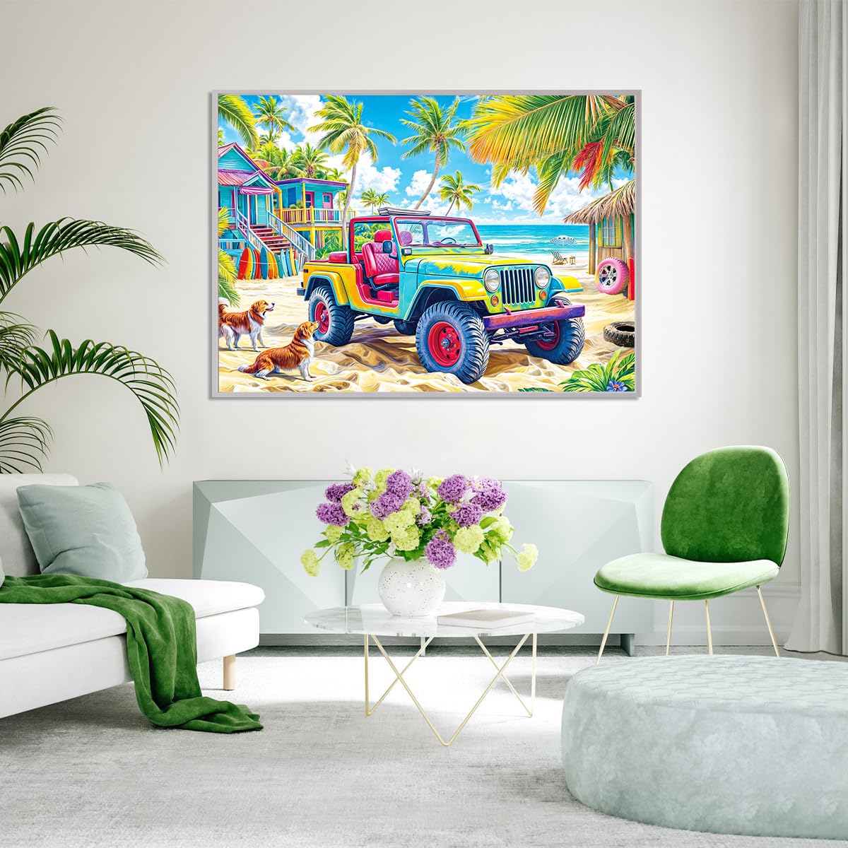 HUADADA 1000-Piece Jigsaw Puzzle for Adults – Colorful Beach Buggy – Recycled Non-Toxic Paper with Poster