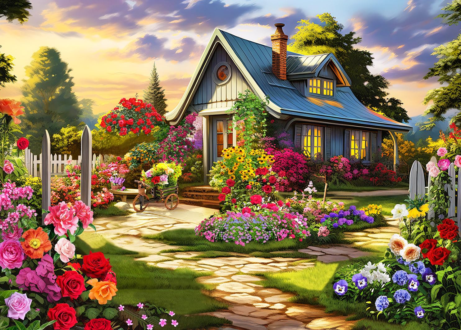 HUADADA 1000 Piece Jigsaw Puzzle for Adults – Colourful House of Flowers, Educational & Decorative