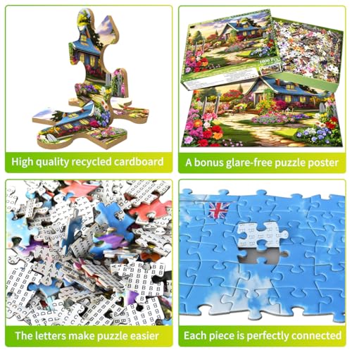 HUADADA 1000 Piece Jigsaw Puzzle for Adults – Colourful House of Flowers, Educational & Decorative