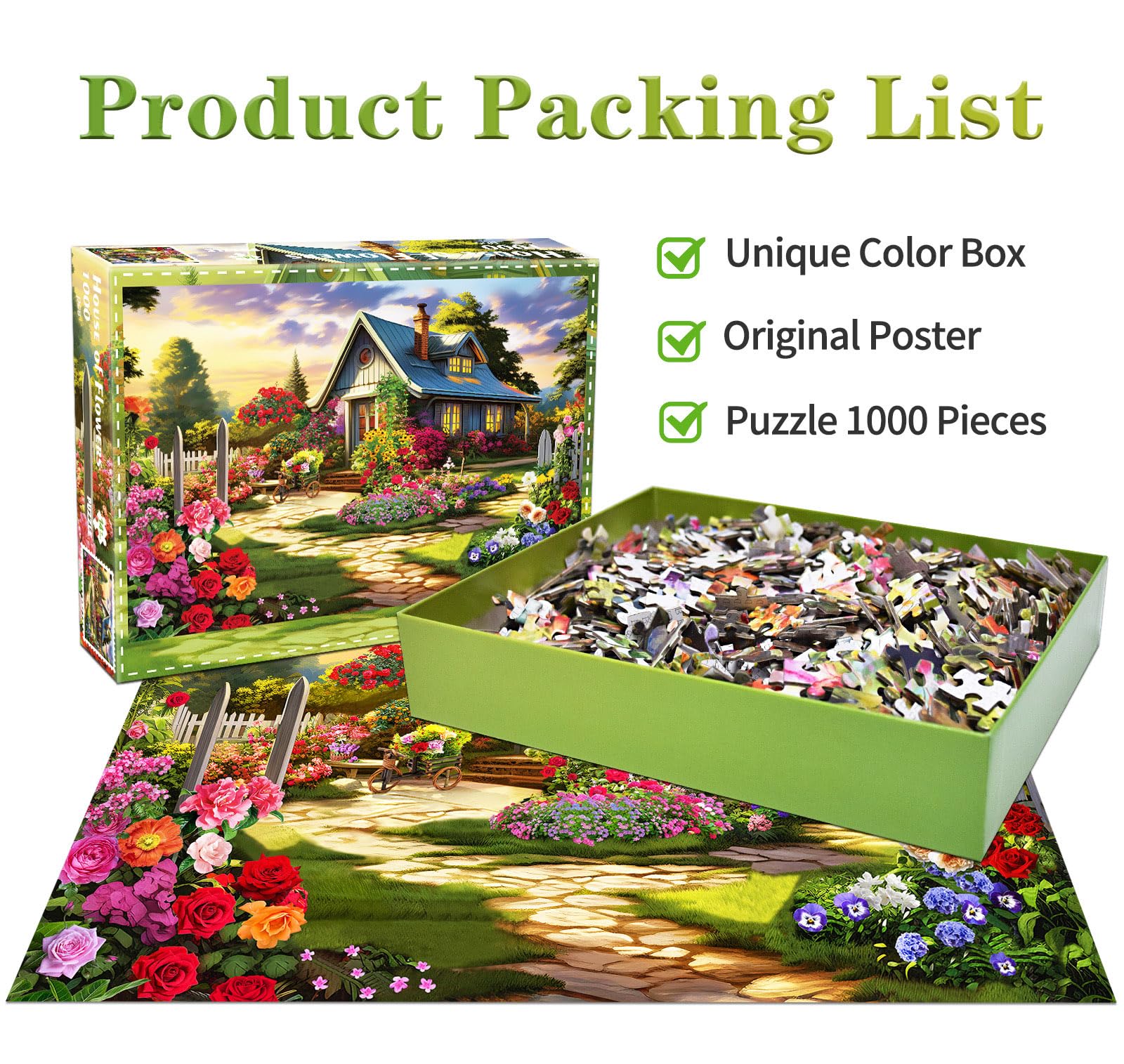 HUADADA 1000 Piece Jigsaw Puzzle for Adults – Colourful House of Flowers, Educational & Decorative