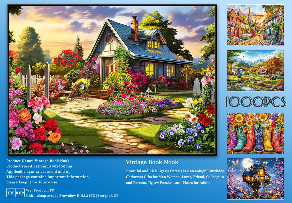 HUADADA 1000 Piece Jigsaw Puzzle for Adults – Colourful House of Flowers, Educational & Decorative