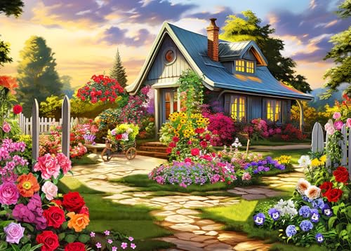 HUADADA 1000 Piece Jigsaw Puzzle for Adults – Colourful House of Flowers, Educational & Decorative