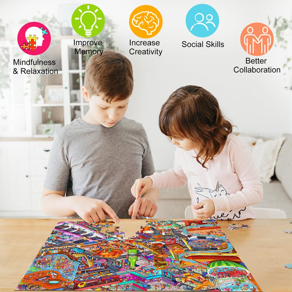 HUADADA 1000 Piece Jigsaw Puzzle for Adults – Little People's World Party with Letter Backing
