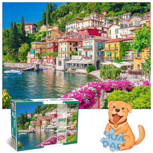 HUADADA 500 Piece Jigsaw Puzzle for Adults – Lake Como Italy Scenery, 19.3" x 13.7"