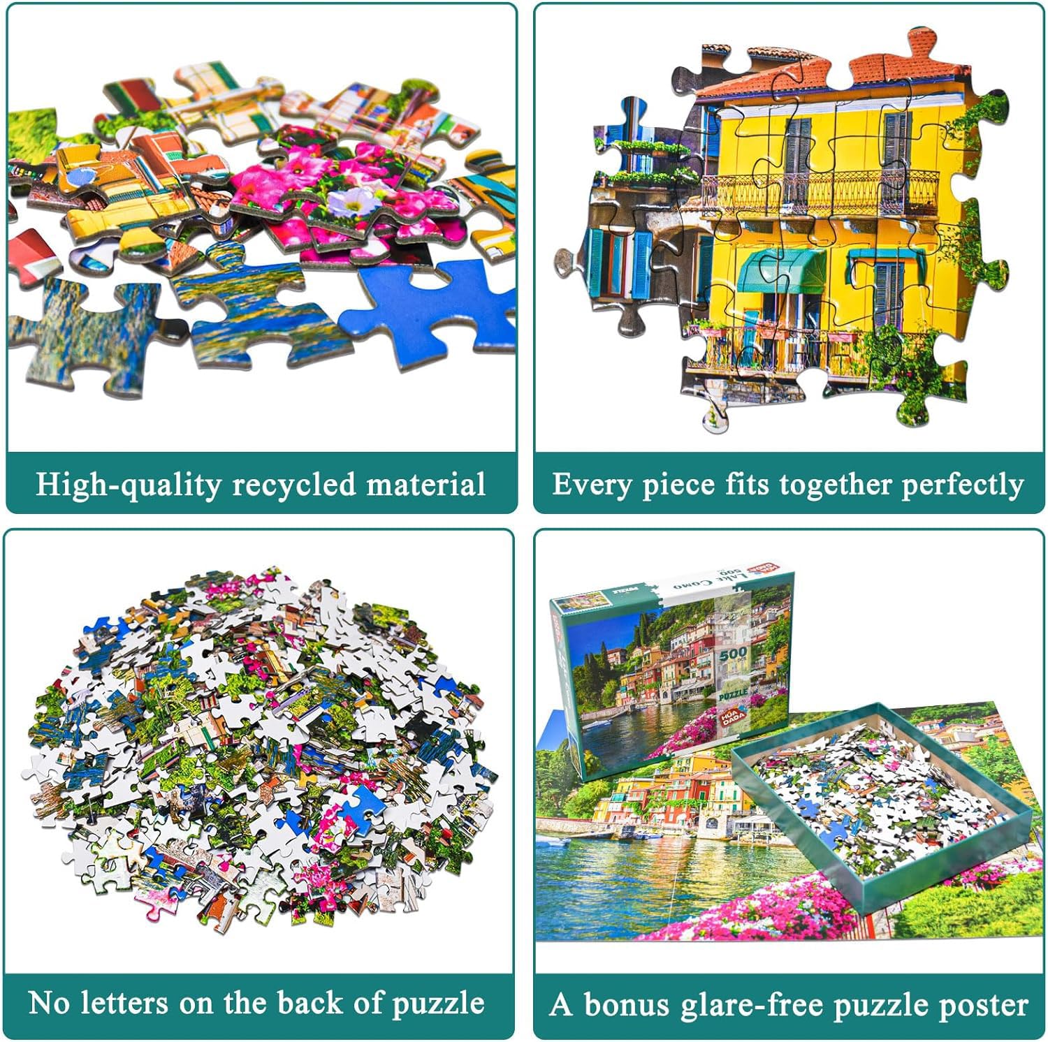 HUADADA 500 Piece Jigsaw Puzzle for Adults – Lake Como Italy Scenery, 19.3" x 13.7"