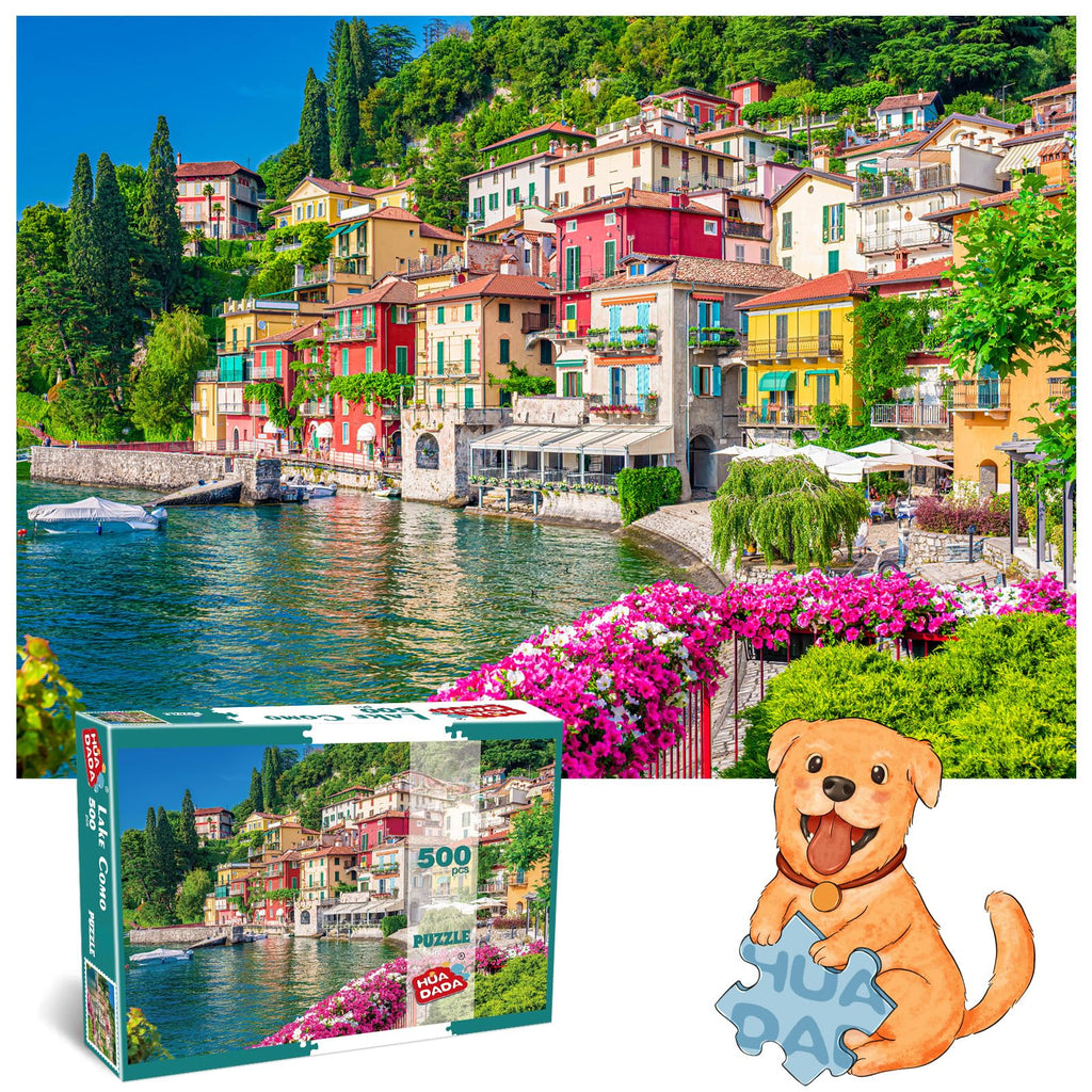 HUADADA 500 Piece Jigsaw Puzzle for Adults – Lake Como Italy Scenery, 19.3" x 13.7"
