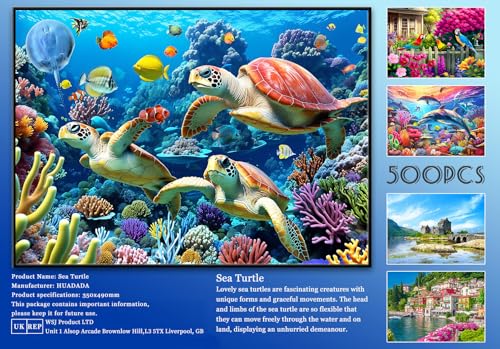 HUADADA 500 Piece Sea Turtle Jigsaw Puzzle – Underwater World, 19.3 x 13.7 Inches