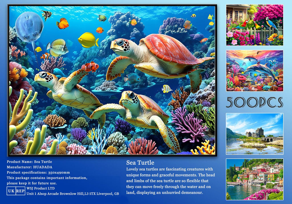 HUADADA 500 Piece Sea Turtle Jigsaw Puzzle – Underwater World, 19.3 x 13.7 Inches