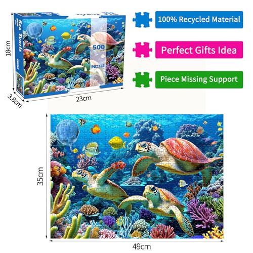 HUADADA 500 Piece Sea Turtle Jigsaw Puzzle – Underwater World, 19.3 x 13.7 Inches