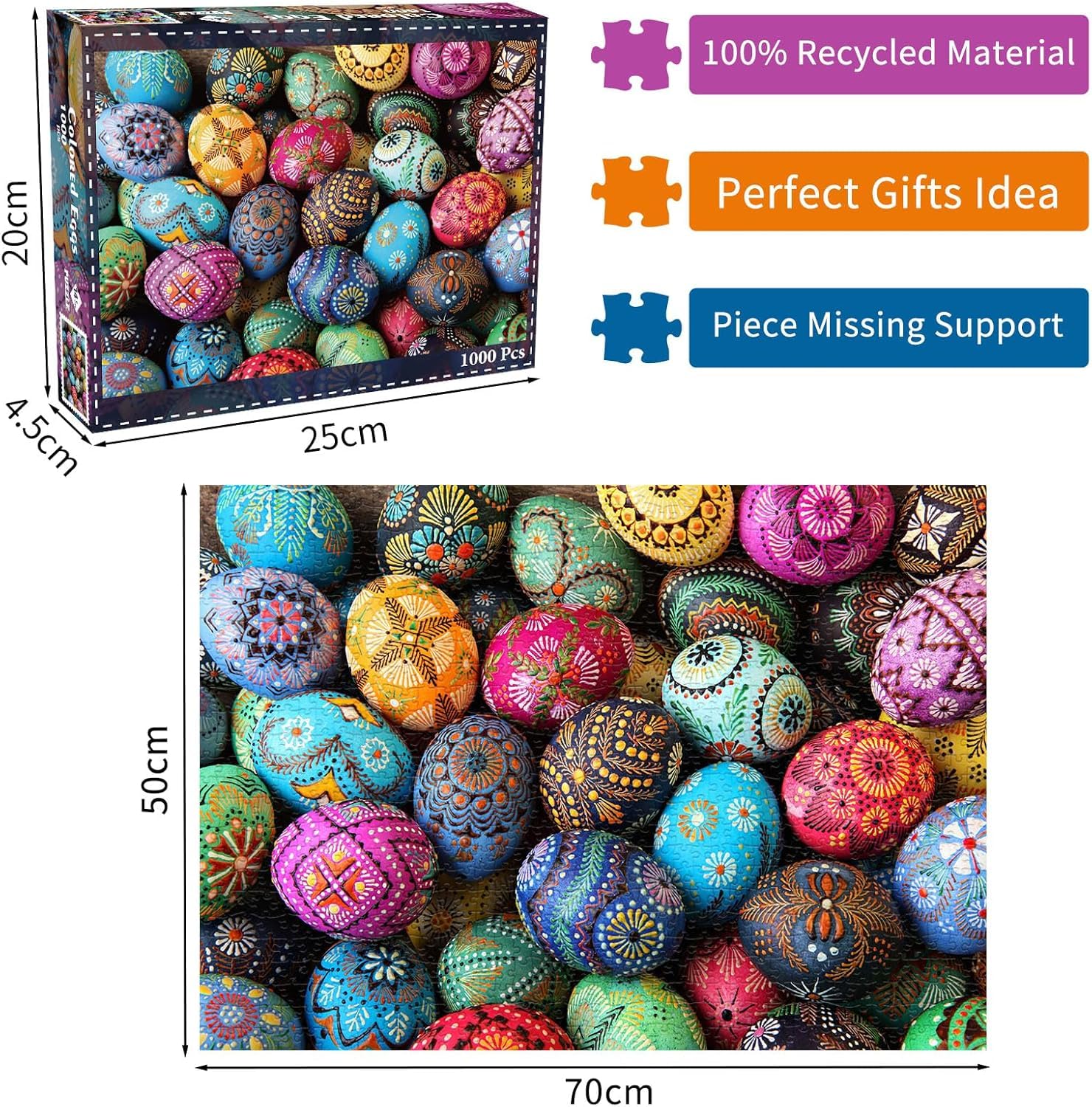 HUADADA Easter Egg 1000 Piece Puzzle – Large 27.56" x 19.69" Jigsaw with Letter Backing