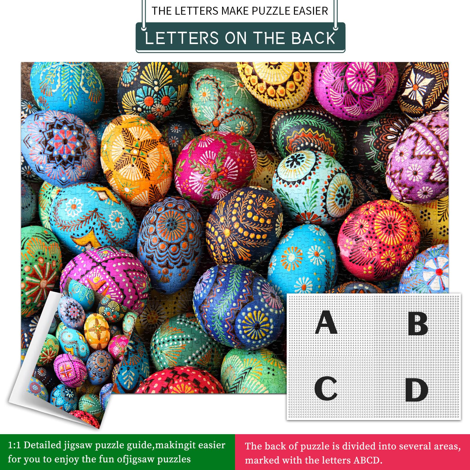 HUADADA Easter Egg 1000 Piece Puzzle – Large 27.56" x 19.69" Jigsaw with Letter Backing