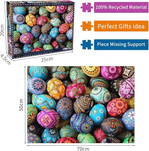 HUADADA Easter Egg 1000 Piece Puzzle – Large 27.56" x 19.69" Jigsaw with Letter Backing