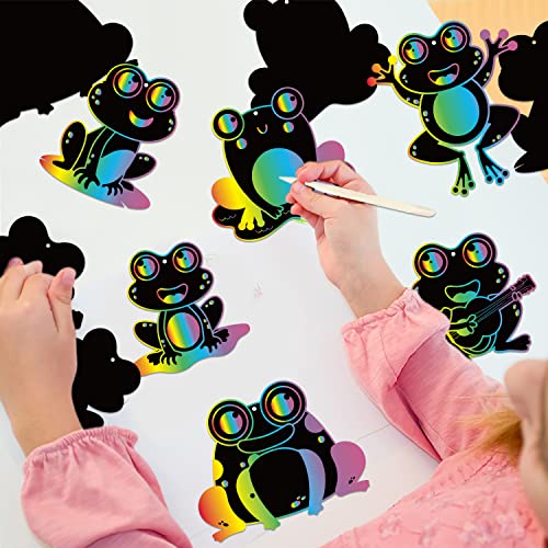 HubirdSall 60-Piece Funky Frogs Scratch Art Kit – Spring Summer Craft for Kids