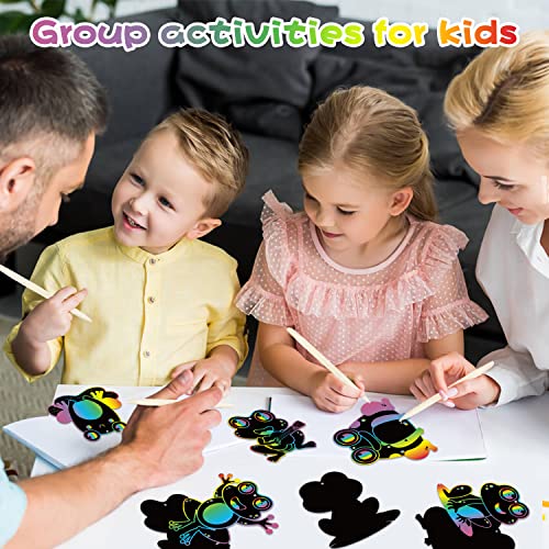 HubirdSall 60-Piece Funky Frogs Scratch Art Kit – Spring Summer Craft for Kids