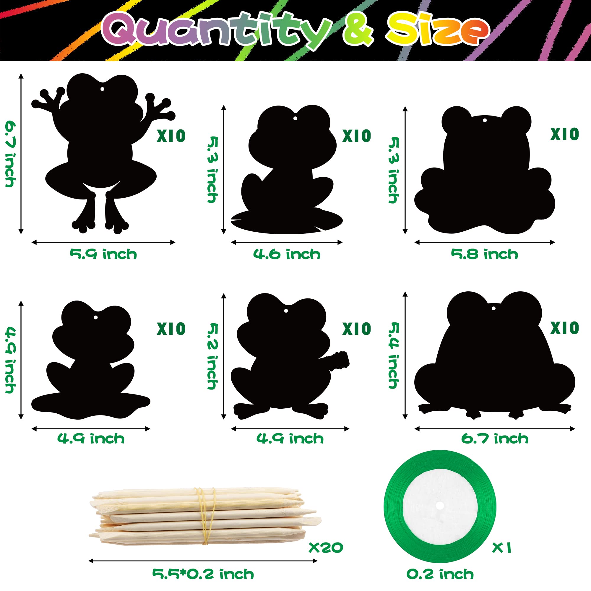 HubirdSall 60-Piece Funky Frogs Scratch Art Kit – Spring Summer Craft for Kids