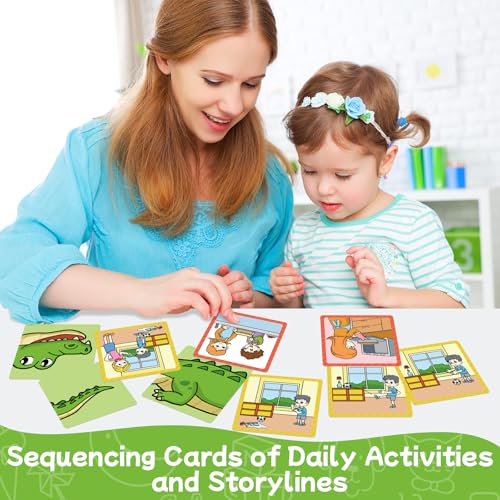 HugHush Sequencing Cards - 48 Color-Coded Story Cards for Speech Therapy, Social Skills & Preschool Learning