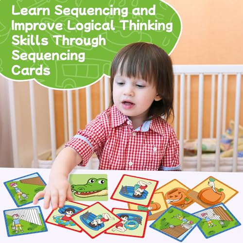 HugHush Sequencing Cards - 48 Color-Coded Story Cards for Speech Therapy, Social Skills & Preschool Learning