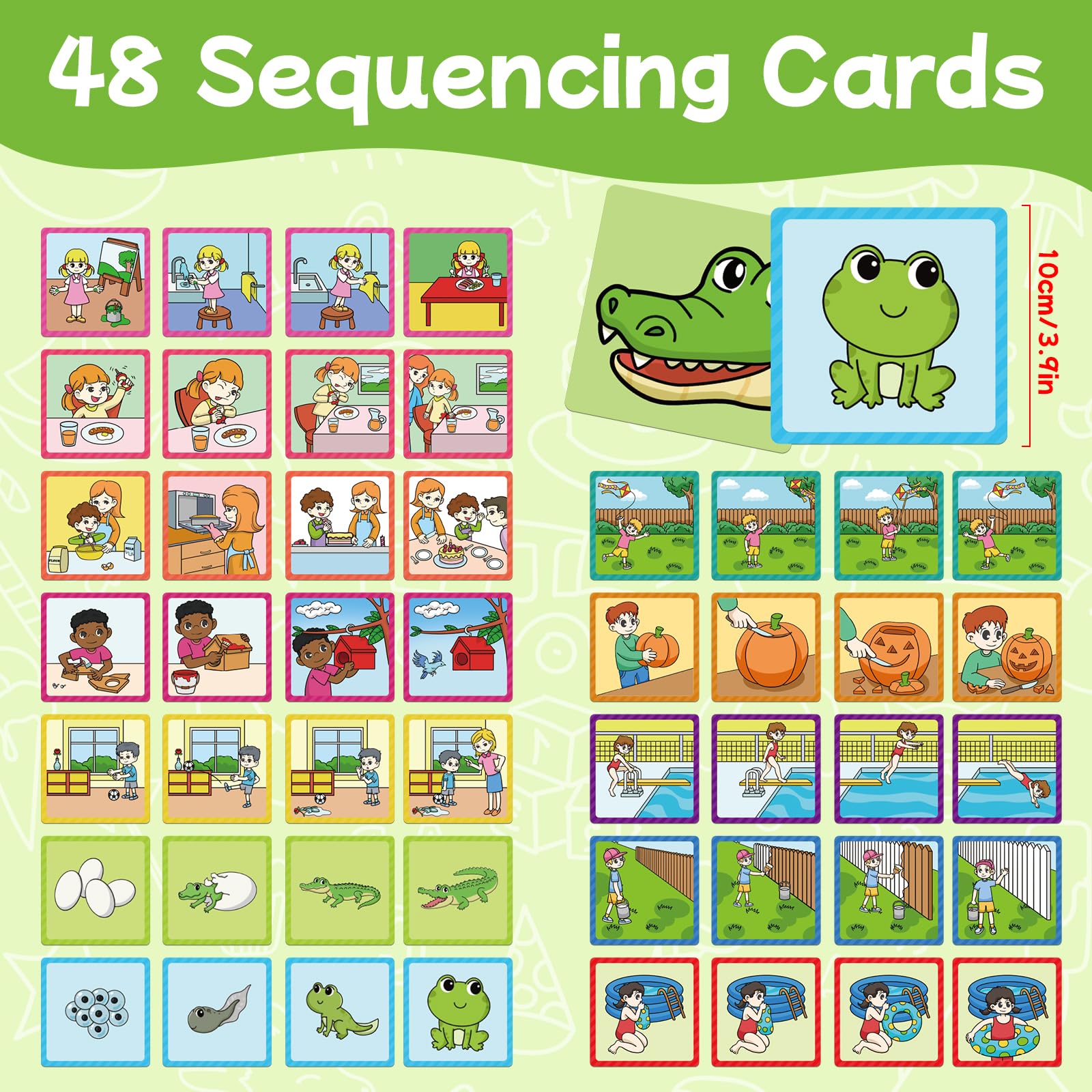 HugHush Sequencing Cards - 48 Color-Coded Story Cards for Speech Therapy, Social Skills & Preschool Learning