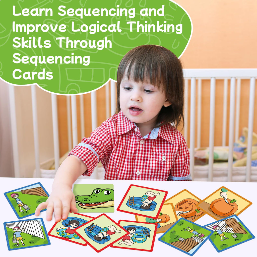 HugHush Sequencing Cards - 48 Color-Coded Story Cards for Speech Therapy, Social Skills & Preschool Learning