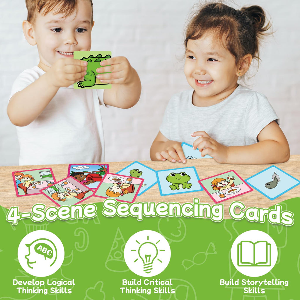 HugHush Sequencing Cards - 48 Color-Coded Story Cards for Speech Therapy, Social Skills & Preschool Learning