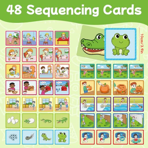 HugHush Sequencing Cards - 48 Color-Coded Story Cards for Speech Therapy, Social Skills & Preschool Learning