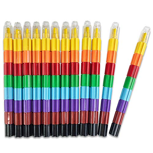 Huji Stacking Buildable Crayons Set – 12 Interlocking Crayons, 8 Colors, Snap Bag Storage