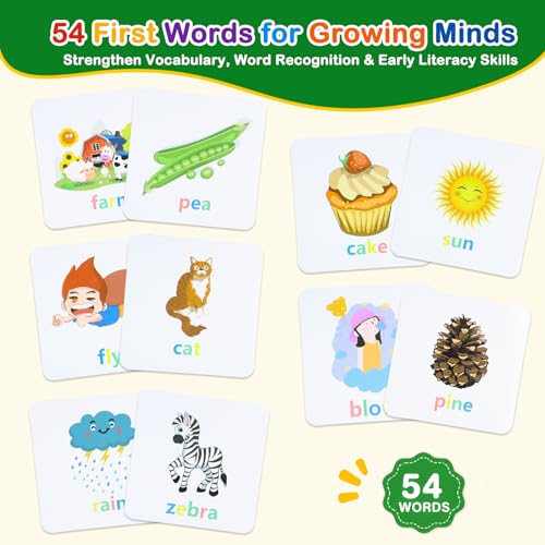 Humerry CVC Word Matching Game – Phonics Spelling Toy with 54 Flash Cards & 20 Wooden Blocks for Kids Ages 3-6