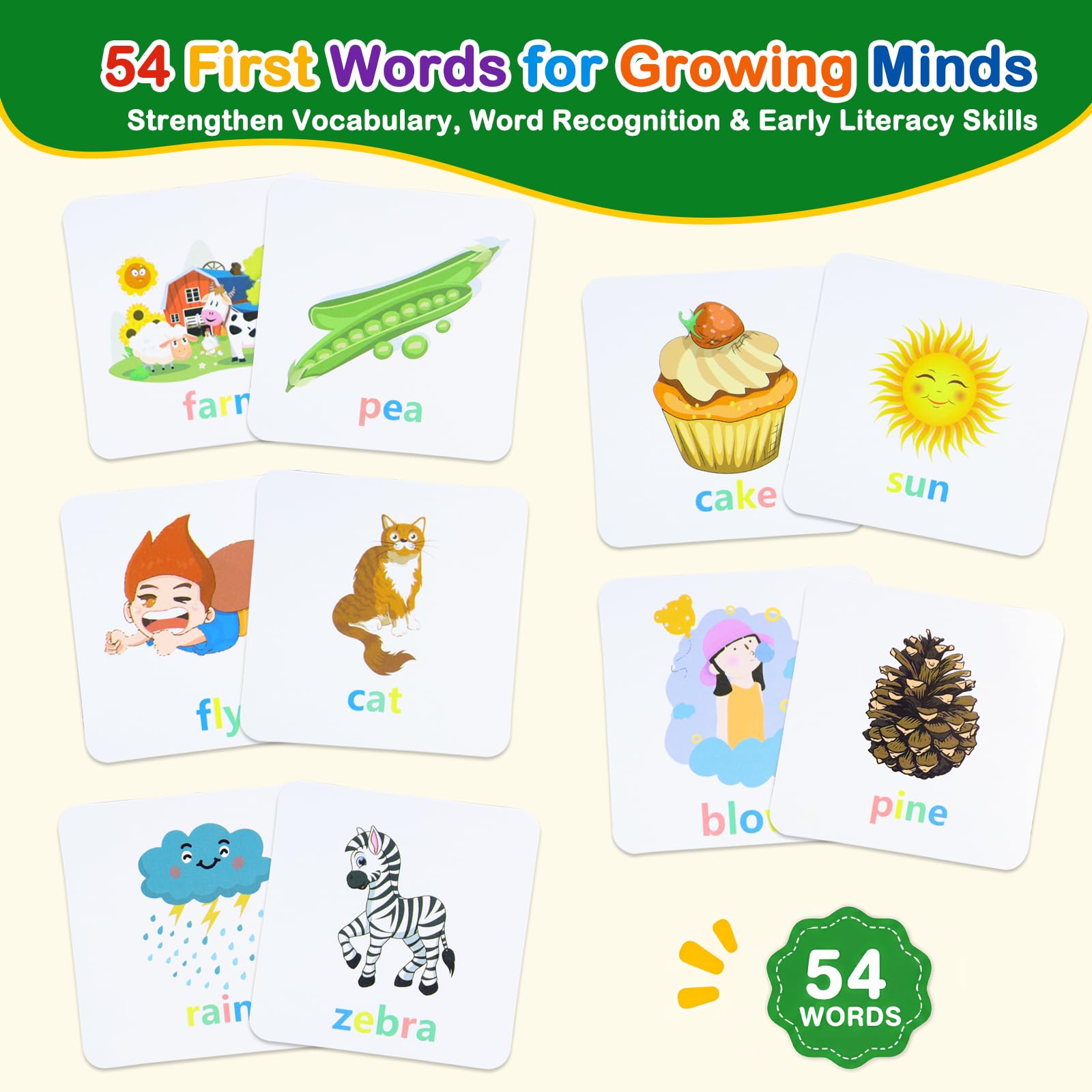 Humerry CVC Word Matching Game – Phonics Spelling Toy with 54 Flash Cards & 20 Wooden Blocks for Kids Ages 3-6
