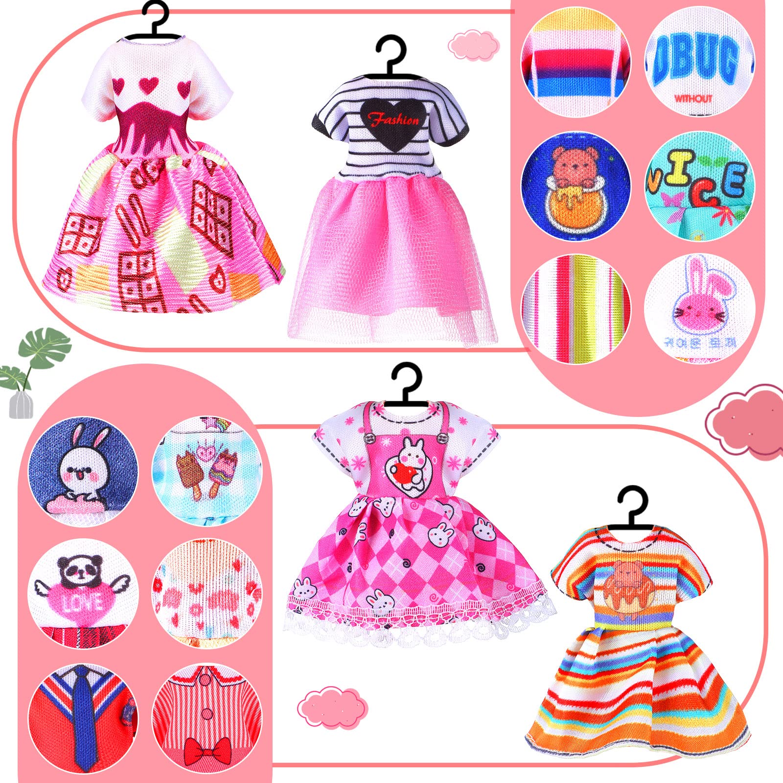 Hungdao 16-Piece Doll Clothes Set for 6-Inch Dolls - Assorted Outfits with Hook-and-Loop Closures